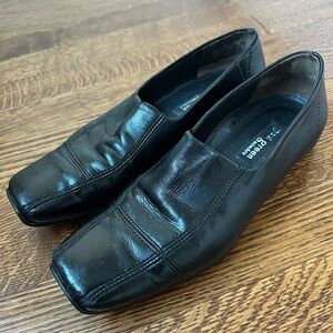 PAUL GREEN MUNCHEN Black Leather Flats Loafers Shoes Slip‎ On Square Toe  7.5